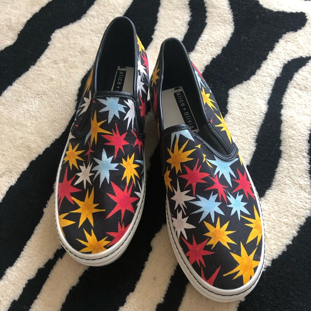 ALICE + OLIVIA Women's Sasha Star-print Canvas Platform Skate Sneakers Size 39